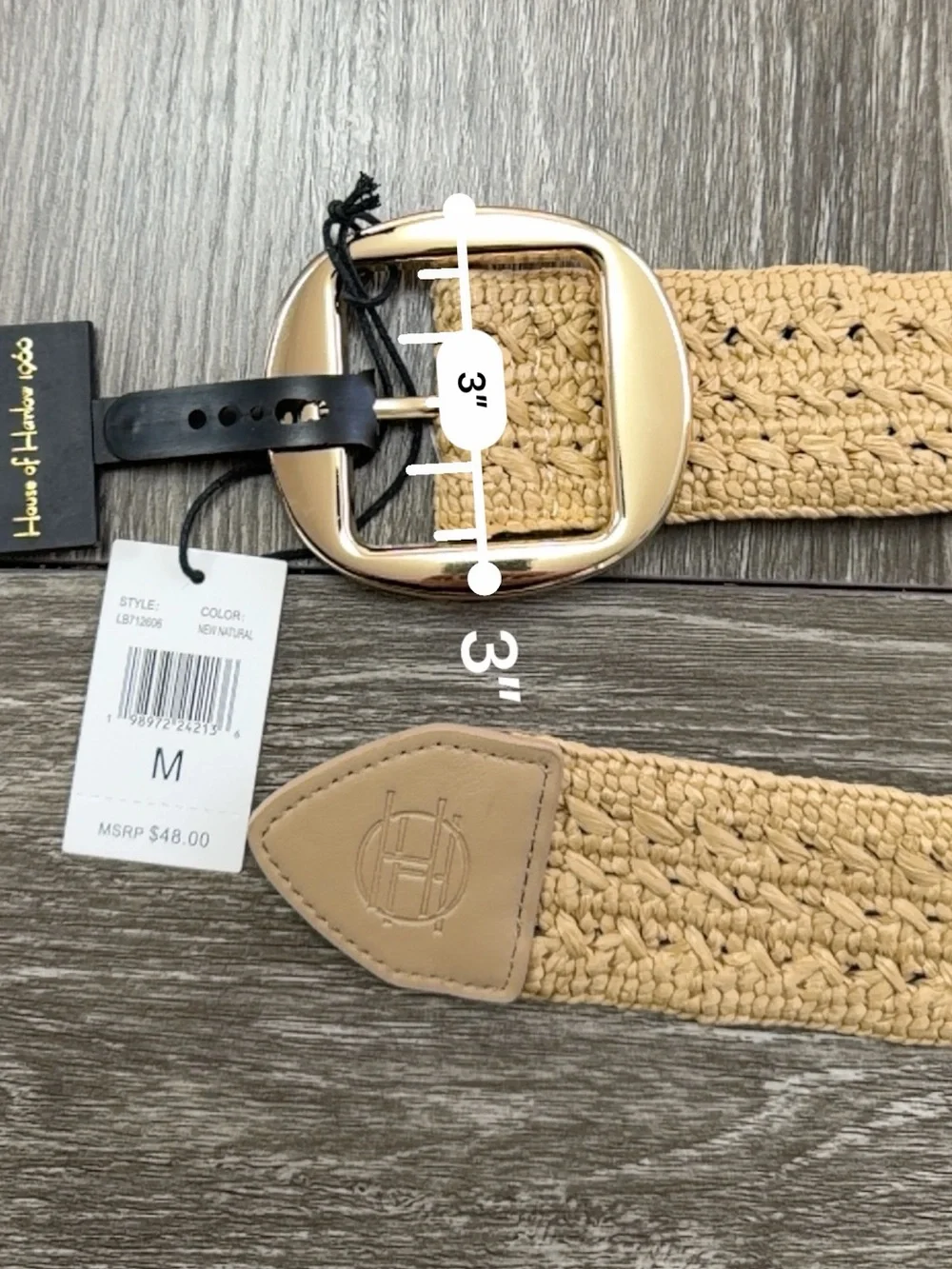 House of Harlow 1960 Beige Woven Belt with Gold Buckle Size M New